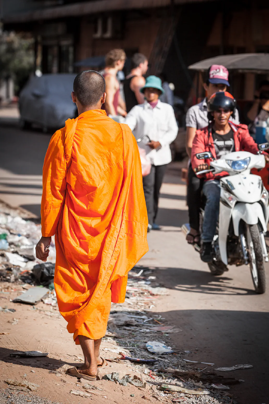 Monk on Sok San Road. Siem Reap, Cambodia. February 2012
